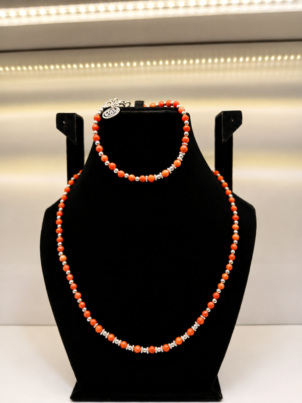 Coral Beaded Wrap Necklace with Charm
