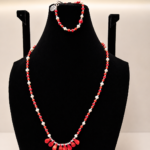 Coral & Pearl Beaded Wrap Necklace with Charm
