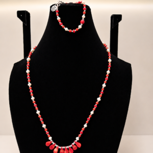 Coral & Pearl Beaded Wrap Necklace with Charm