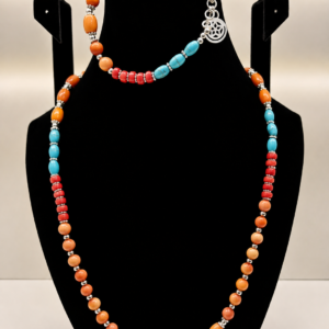 Coral & Turquoise Beaded Wrap Necklace
