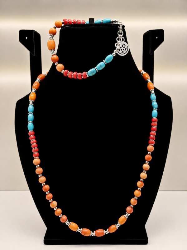 Coral & Turquoise Beaded Wrap Necklace