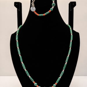 Malachite & Carnelian Beaded Necklace with Charm