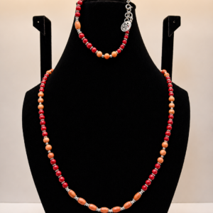 Orange & Red Coral Beaded Wrap Necklace with Charm