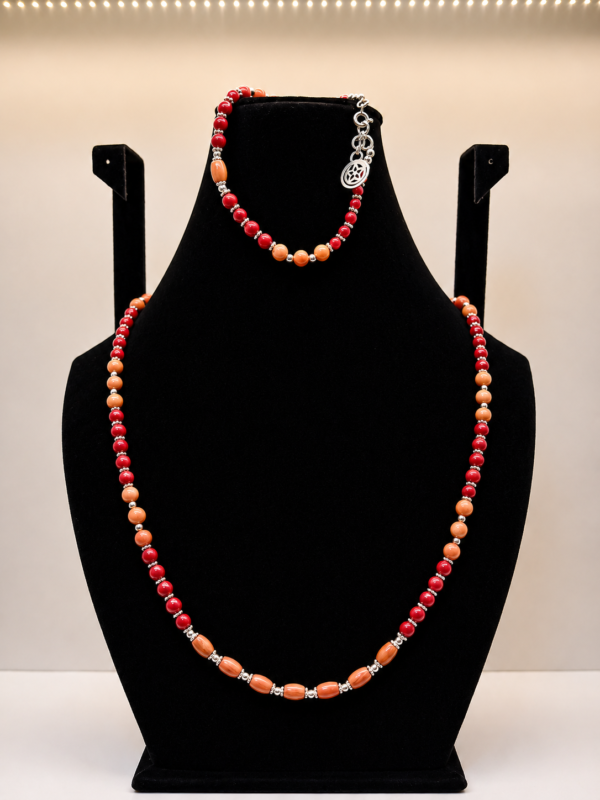 Orange & Red Coral Beaded Wrap Necklace with Charm