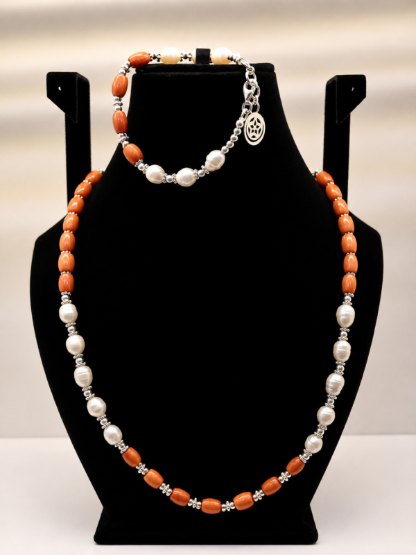 Pearl & Coral Beaded Wrap Necklace