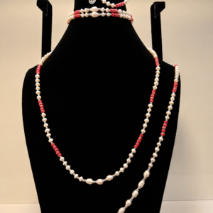 Pearl & Coral Beaded Wrap Necklace & Braclet
