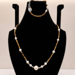 Pearl & Tiger's Eye Beaded Wrap Necklace & Braclets