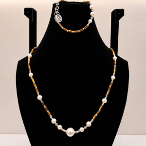 Pearl & Tiger's Eye Beaded Wrap Necklace & Braclets
