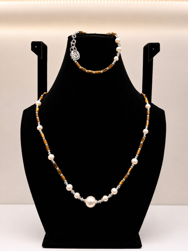 Pearl & Tiger's Eye Beaded Wrap Necklace & Braclets