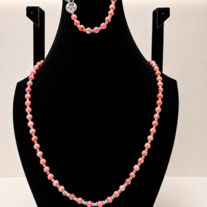 Pink Coral Beaded Wrap Necklace with Silver Accents