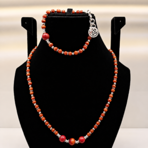 Red Coral Beaded Wrap Necklace with Charm