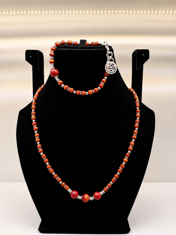 Red Coral Beaded Wrap Necklace with Charm