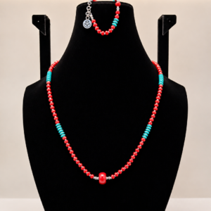 Red Coral & Turquoise Beaded Wrap Necklace