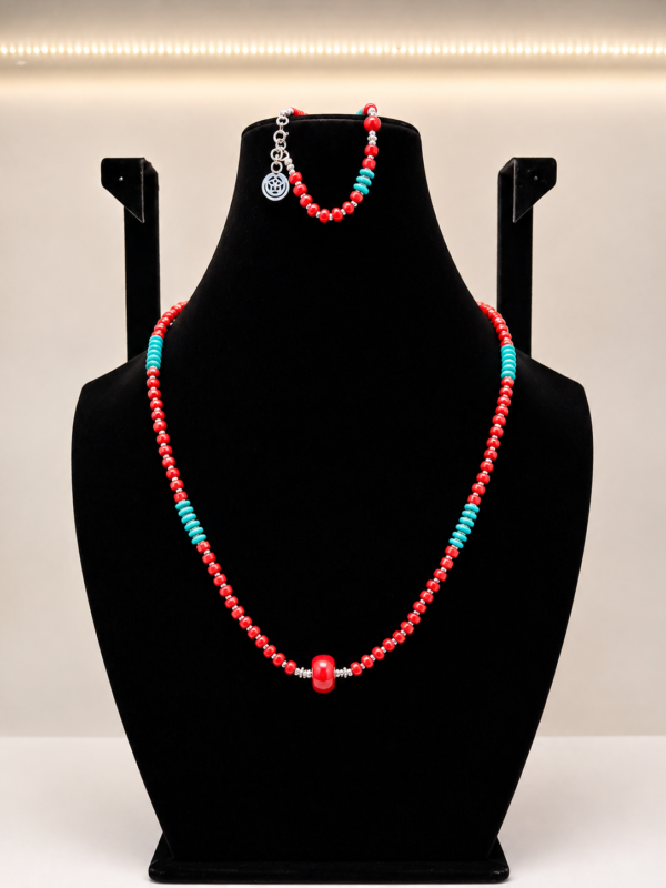 Red Coral & Turquoise Beaded Wrap Necklace