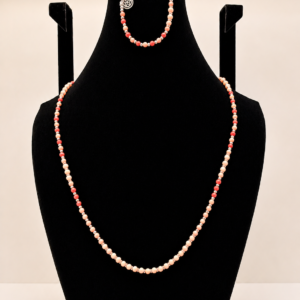 Rhodonite & Pink Coral Beaded Wrap Necklace with Charm