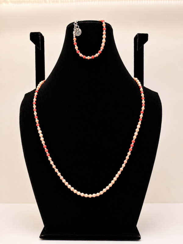 Rhodonite & Pink Coral Beaded Wrap Necklace with Charm