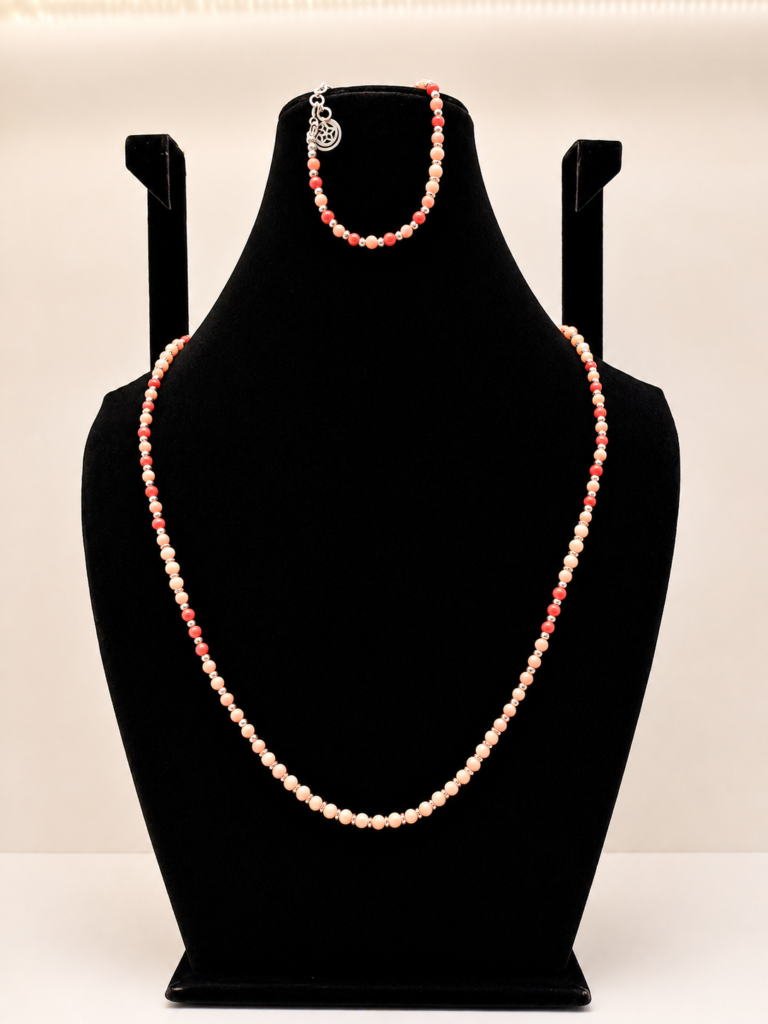 Rhodonite & Pink Coral Beaded Wrap Necklace with Charm