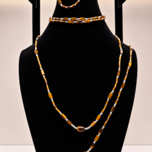 Tiger's Eye Beaded Wrap Necklace with Charm