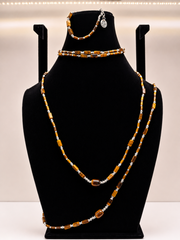 Tiger's Eye Beaded Wrap Necklace with Charm
