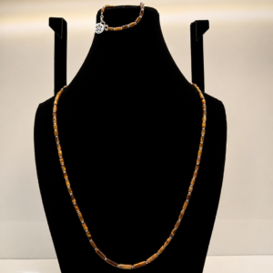 Tiger's Eye Cylinder Bead Necklace with Charm