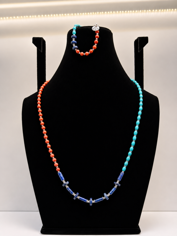 Turquoise, Coral & Lapis Beaded Wrap Necklace