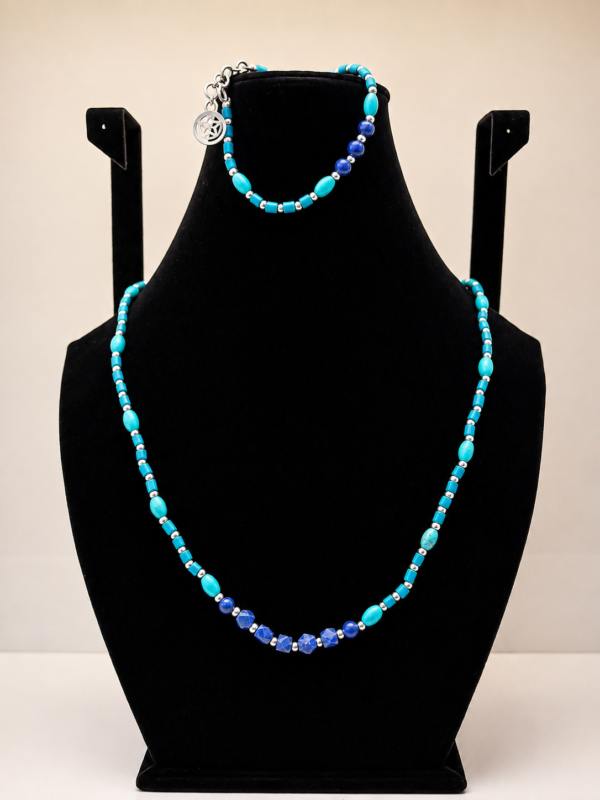 Turquoise & Lapis Beaded Wrap Necklace with Charm