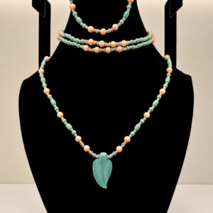 Turquoise & Peach Coral Beaded Wrap Necklace,Braclet