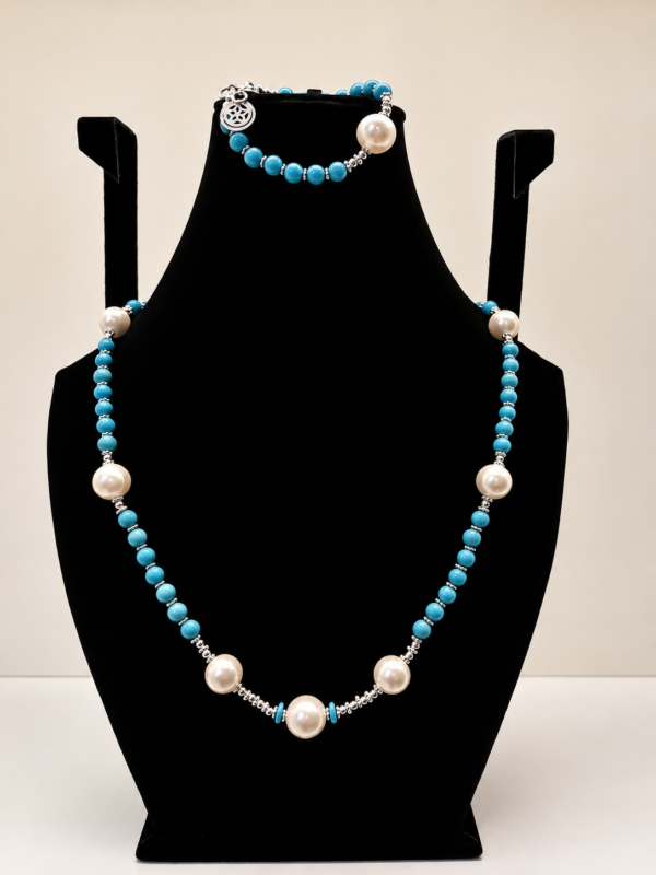 Turquoise & Pearl Beaded Wrap Necklace