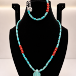 Turquoise & Red Coral Beaded Necklace with Charm