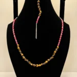 Coral & Tiger's Eye Beaded Wrap Necklace with Charm
