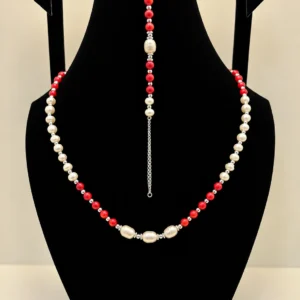 Pearl & Coral Necklace with Silver Charm Accents