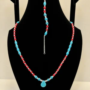Turquoise & Coral Necklace with Nugget Accent