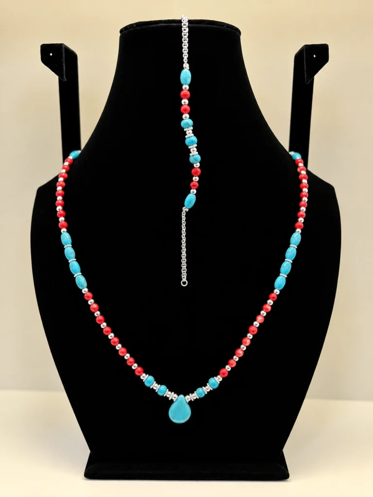Turquoise & Coral Necklace with Nugget Accent