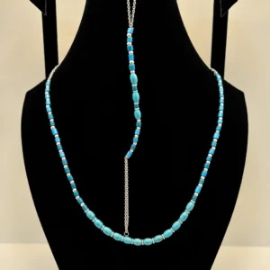 Turquoise Cylinder Beaded Necklace with Silver Detailing