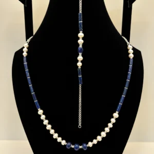 Pearl & Lapis Beaded Necklace with Silver Charm Accents