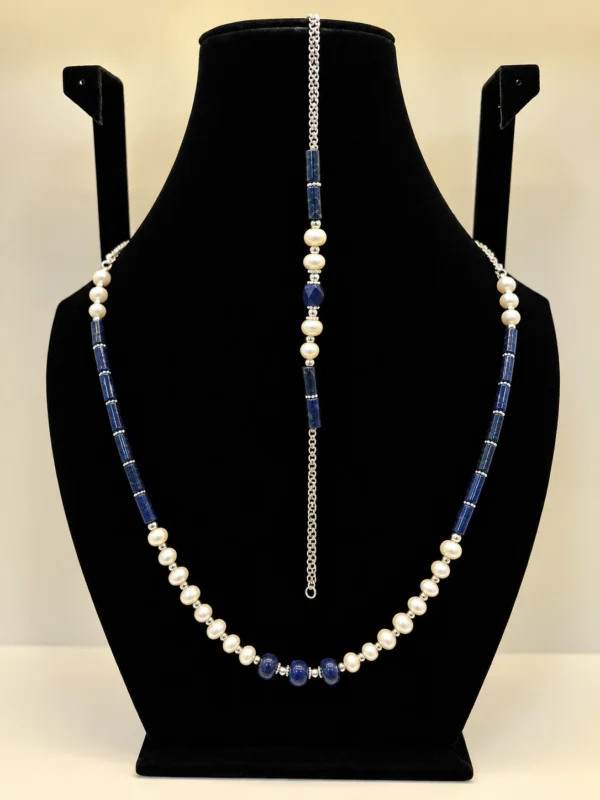 Pearl & Lapis Beaded Necklace with Silver Charm Accents