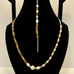 Pearl & Tiger's Eye Necklace with Silver Charm Accents