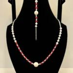 Pearl & Coral Beaded Necklace with Carved Accent