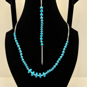 Turquoise Beaded Necklace with Silver Chain Accent