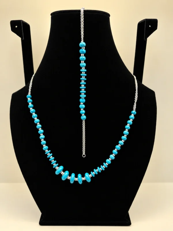 Turquoise Beaded Necklace with Silver Chain Accent