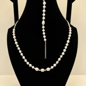 Freshwater Pearl Necklace with Silver Chain Accent