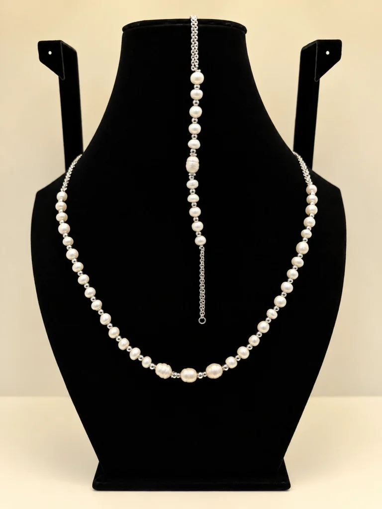 Freshwater Pearl Necklace with Silver Chain Accent