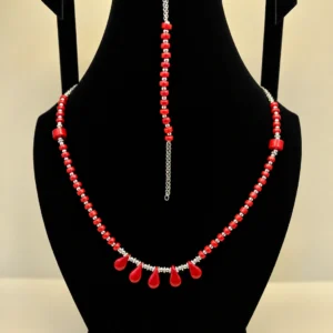 Coral Beaded Necklace with Rose Accents
