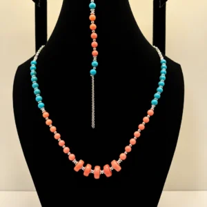Turquoise & Coral Layered Wrap Necklace with Charm
