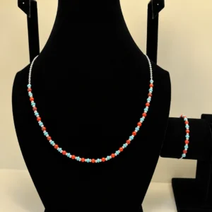 Turquoise & Coral Beaded Necklace with Silver Detailing