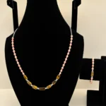 Peach Coral & Tiger's Eye Beaded Necklace with Silver Charm
