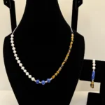 Pearl, Tiger's Eye & Lapis Beaded Necklace with Silver Charm