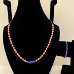 Peach Coral & Lapis Beaded Necklace with Silver Charm