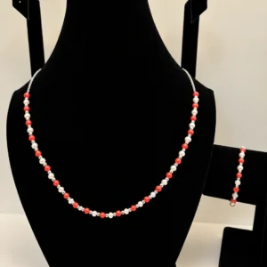 Pearl & Coral Necklace with Silver Chain Accent