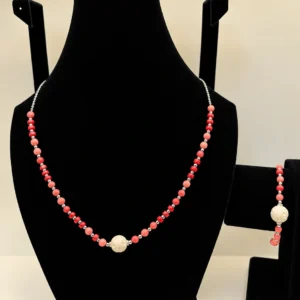 Coral Necklace with Carved Accent & Silver Chain